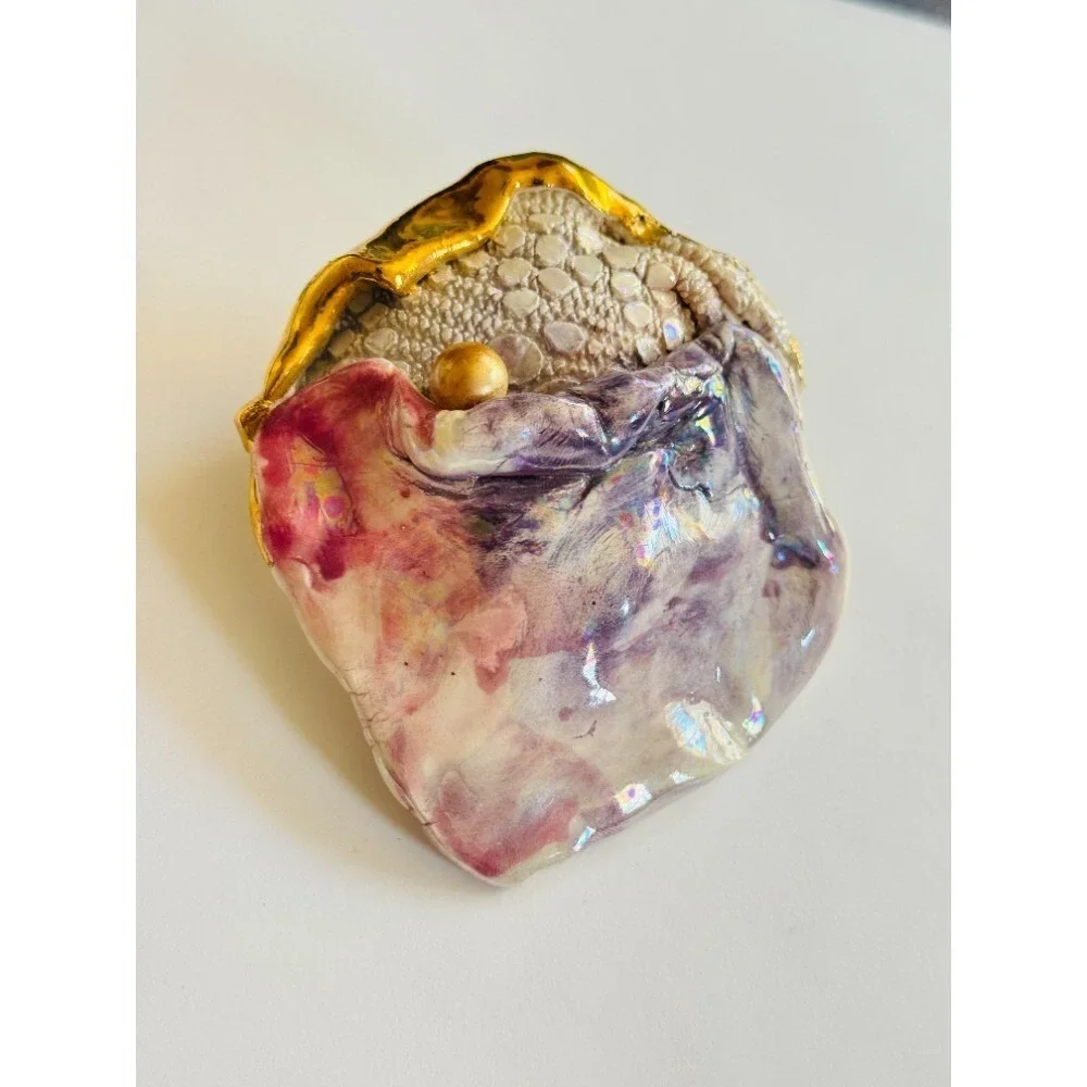 VTG Estate Lacombe pendant necklace Ceramic 24k gold plated pink pastel large‎